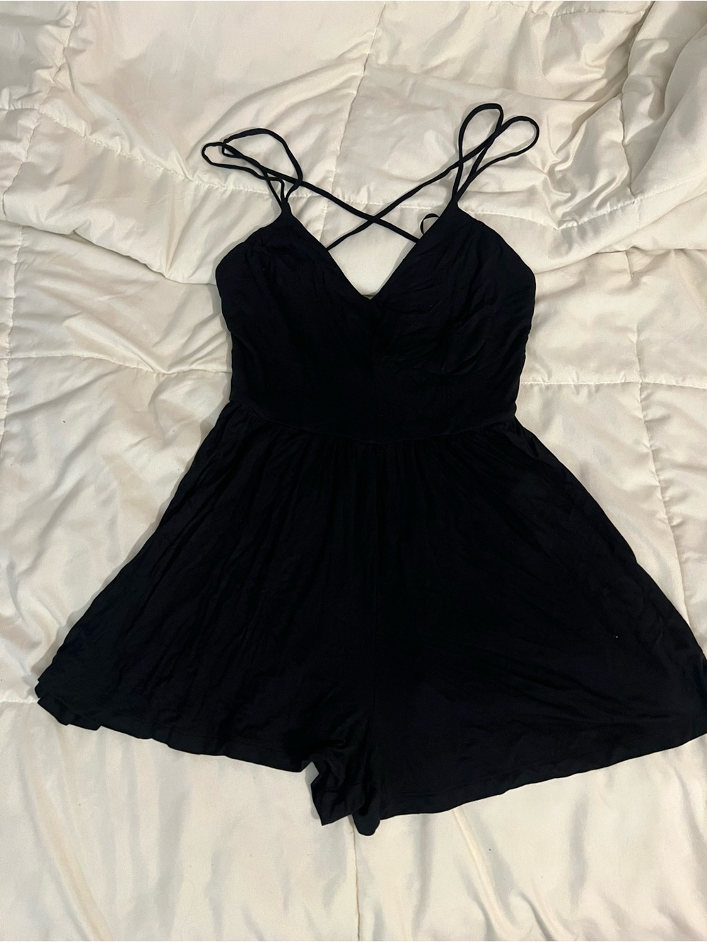 Forever 21 Black Strappy Romper with Spaghetti Ties